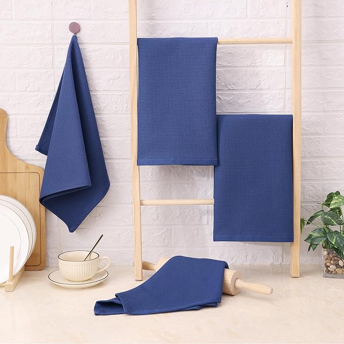 Homaxy 100% Cotton Waffle Weave Kitchen Towels, 12 Pack, Navy Blue | Soft and Absorbent Dish Towels, 16 x 26 Inches Quick Dry Hand Towels