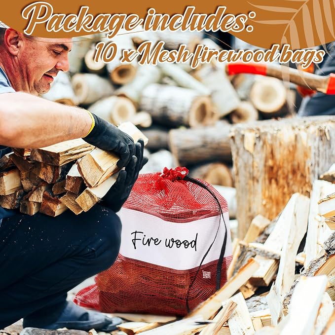 10 Pcs Onion Bags Reusable Mesh Produce Storage with Drawstring Firewood Bags Onion Potato Storage Sacks for Garden Vegetable Fruit Produce Packaging Supplies (22 x 24 Inch)