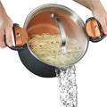 Gotham Steel 5 Quart Stock Pot Multipurpose Pasta Pot with Strainer Lid & Twist and Lock Handles, Nonstick Ceramic Surface Makes for Effortless Cleanup with Tempered Glass Lid, Dishwasher Safe | Twist and Lock Handles, Non Toxic Ceramic Non Stick Coati...