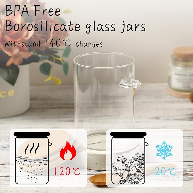 15 oz Glass Sugar Container, 2 Pack Coffee Container, Glass Jars with Lids | Seal, BPA-Free, Bamboo Soop, Coffee Bar Accessories, for Coffee Beans, Creamer, Salt, Overnight Oats, Brown sugar, Candy, Tea