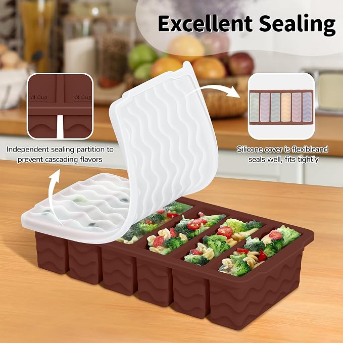 3-Pack Silicone Freezer Trays with Lid, Soup Freezer Container Molds | 2 Large 2-Cup, 4 Medium 1-Cup, 6 Small 1/2-Cup, BPA Free, Ice Cube Tray for Soup, Stews, Sauces, Meal Prep, Broth, Leftovers