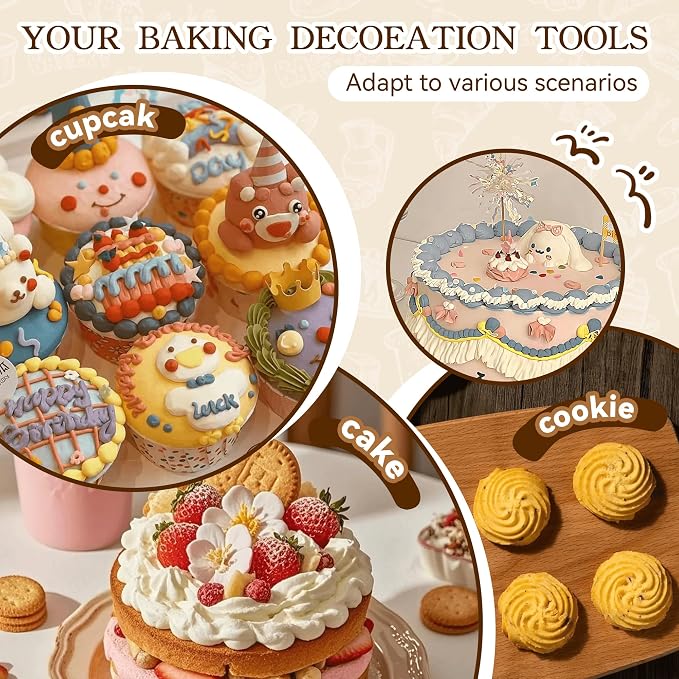 8Pcs Large Piping Tips Set, 304 Stainless Steel Cake Piping Tips, Pastry Frosting Icing Tips for Decorating Cookies, Cupcakes & Birthday Cake, Dishwasher Safe