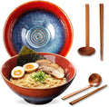 8 Inch Ceramic Ramen Bowl Set of 2, 40oz Japanese Bowls with Spoons & Chopsticks,Durable,Microwave & Dishwasher Safe,Perfect for Ramen,Pho,Salad,Soup,Noodles，Mixing bowls (Aurora Galaxy)