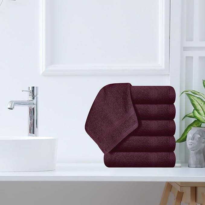 GLAMBURG Ultra Soft 12-Piece Washcloths Set 13x13-100% Ringspun Cotton - Durable & Highly Absorbent Face Towels - Ideal for use in Bathroom, Kitchen, Gym, Spa & General Cleaning - Burgundy