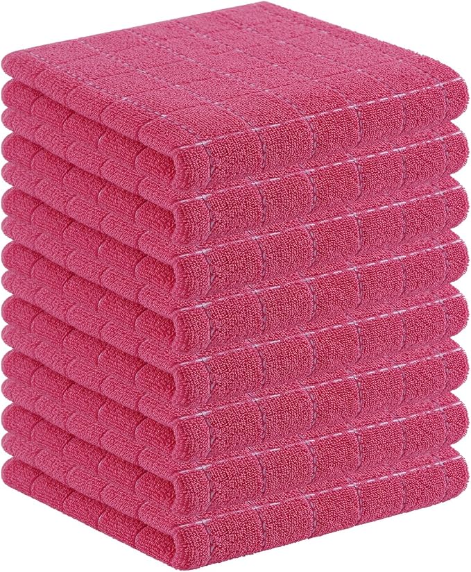 Homaxy 100% Cotton Terry Kitchen Towels, 8 Pack, Rose Red | Ultra Soft and Absorbent Dish Towels for Kitchen, Suitable for Drying and Washing Dishes