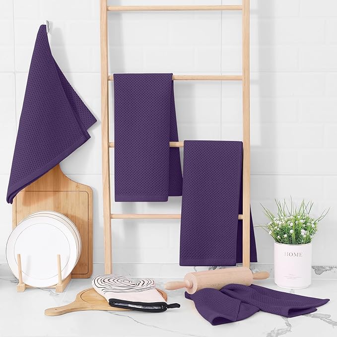Homaxy 100% Cotton Waffle Weave Kitchen Dish Towels 12-Pack, Eggplant | 13 x 28 Inches, Ultra Soft Absorbent Dish Towels, Quick Drying Cleaning Towels