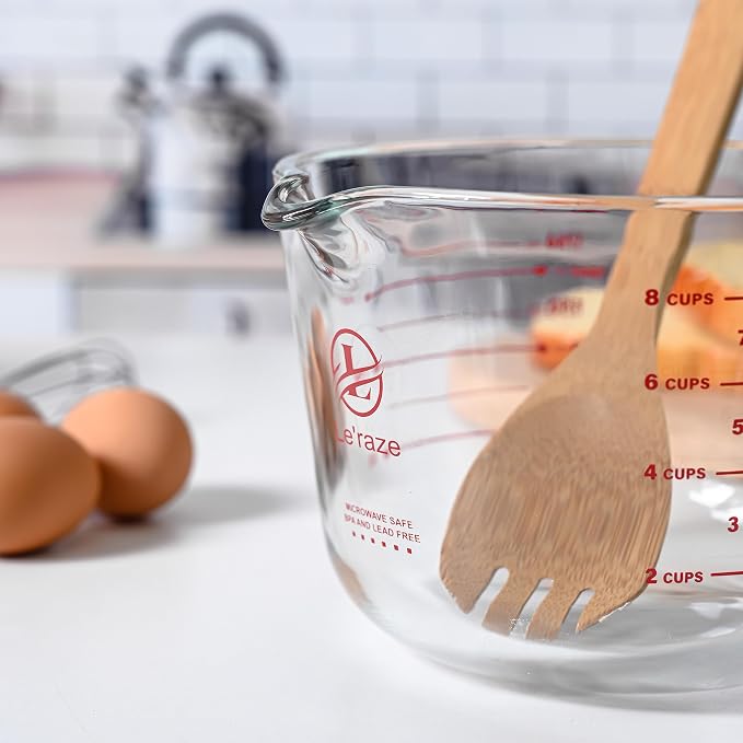 8 Cup Large Glass Measuring Cup - Kitchen Mixing Bowl, Liquid Measure Cups, Glass Bakeware Set, Punch Bowl