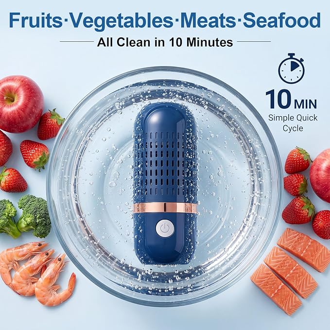 Fruit and Vegetable Cleaner Produce Purifier Washer Device Wireless Rechargeable Ipx7 Waterproof, 10-Min Automatic Cleaning for Kitchen Produce Washing