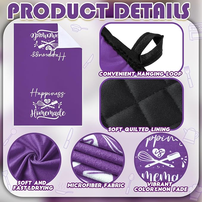 Sratte 6 Pcs Kitchen Decor Accessories Set, Kitchen, Purple | Farmhouse Kitchen Towels Pot Holders Oven Mitts Set 2 Dish Towels 2 Potholders 2 Cooking Mittens for Baking Cooking Supply