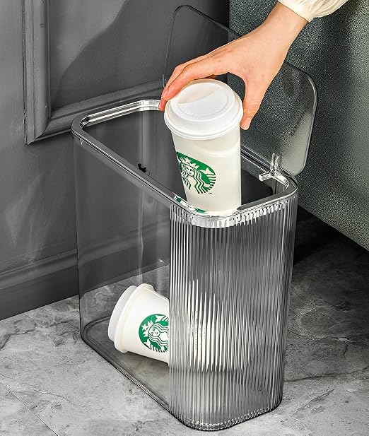 Sooyee Clear 14 Liter Bathroom Trash Can with Lid,3.9 Gallon | Garbage Can Press Type Lid, Slim trash can For Bathroom, Powder Room, Bedroom, Kitchen, Craft Room, Office