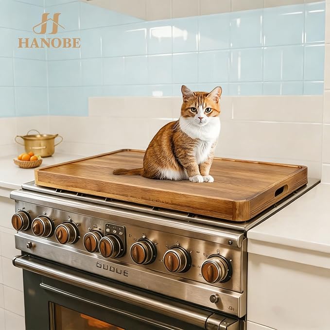 Hanobe 30” Wood Noodle Board Electric Gas Stove Cover | Large Wooden Stove Top Boards with Handles for Home Kitchen RV