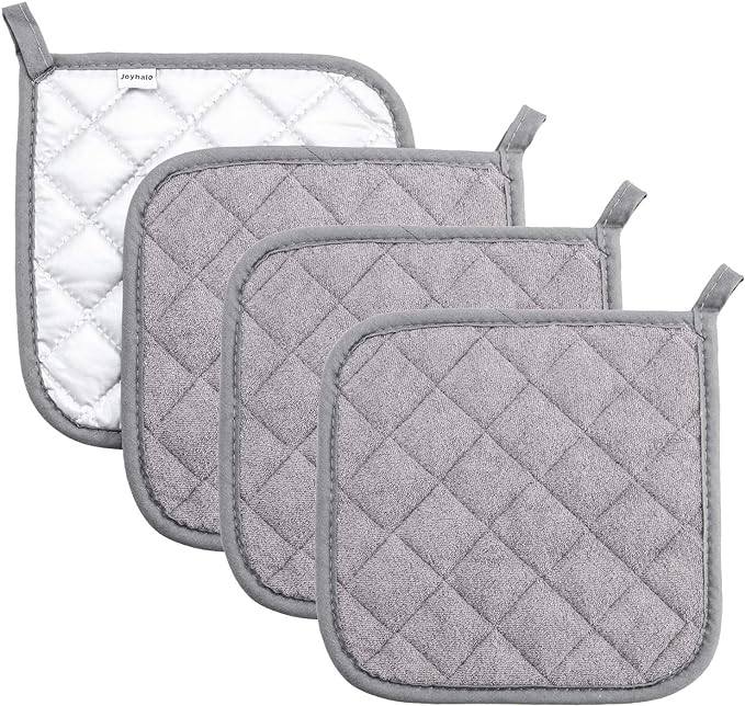 Joyhalo 4 Pack Pot Holders for Kitchen Clearance | Cotton Oven Holder with Great Heat Resistance, Potholders Sets for Kitchen, Countertops, Hot Pots and Pans, Grey