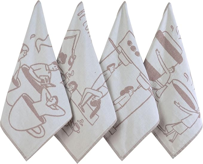 Coffee Themed Funny Dish Towels for Kitchen Drying, 100% Cotton Kitchen Tea Towel Set of 4, Housewarming Birthday Gift for Coffee Lovers (Coffee Lovers)