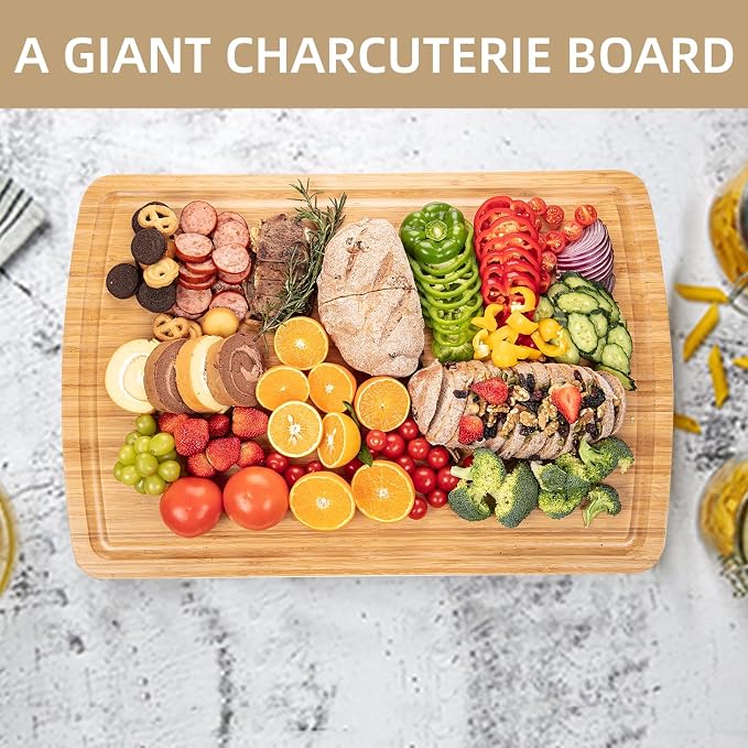 30" Extra Large Bamboo Cutting Boards for Kitchen, Wooden Chopping Board with Juice Groove, Reversible Butcher Block Cutting Board Carving Board for Meat Turkey Veggies, 30 x 20 Inch