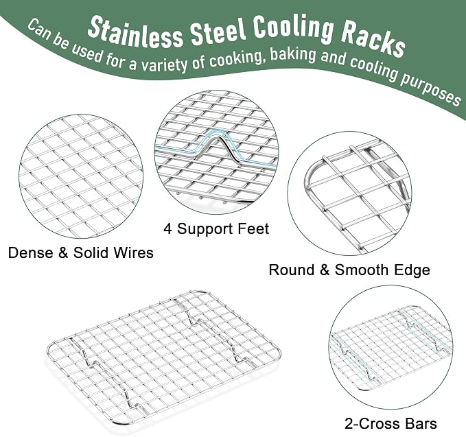 Homikit Toaster Oven Pan with Rack Set (2 Baking Sheet+2 Rack), 9 x 7 Inch | Stainless Steel Small Cookie Sheets with Grid Cooling Racks for Baking Roasting Grilling, Bacon Tray Sheet Pan with Wire Rack