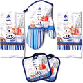 Nautical Lighthouse 5 Piece Kitchen Towel Set | Kitchen Towel Set with 2 Decorative Dish Towels (25 X15), 1 Oven Mitt (11 X 7) and 2 Potholders (6.5 X 6.5)