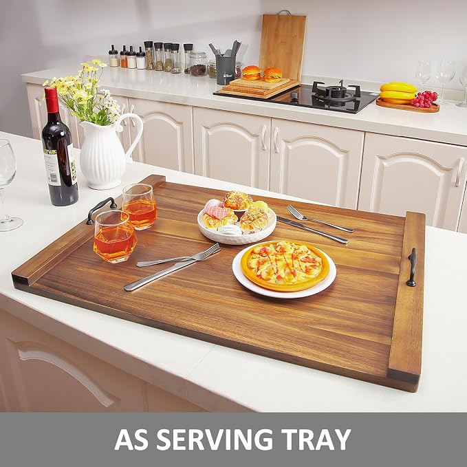 GarveeHome Acacia Noodle Board Stove Cover Wood with Handles for Gas/Electric Stove Top, 30 in x 22 in Extra Thick Wood Stove Top Covers, Kitchen Sink Cover Cutting Board, Decorative Serving Tray | Thick Wood Stove Top Covers, Kitchen Sink Cover, Cutti...