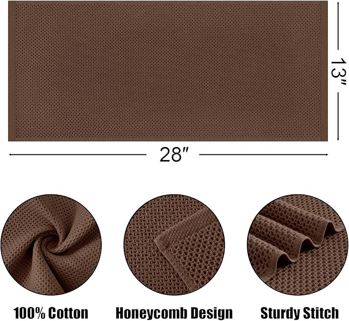 Kitinjoy 100% Cotton Waffle 4-Pack Kitchen Towels, 13" x 28", Coffee | Super Soft, Ultra-Absorbent, Fast Drying, lightweight, Quick Drying Kitchen Hand Towels