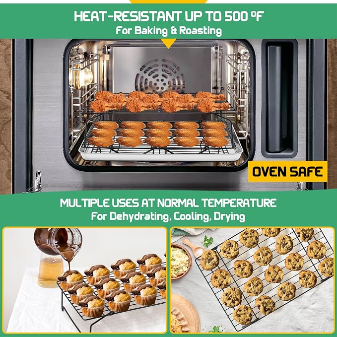 P&P CHEF Cooling Rack Set of 2, 2-Tier 15" x 10" Stackable Rack, Black | Stainless Steel Stackable Wire Cooling Racks for Baking Cooking Roasting, Collapsible & Heavy Duty, Oven Safe & Easy Clean