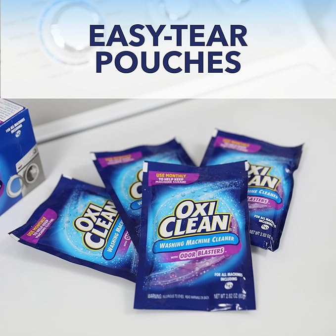 OxiClean Washing Machine Cleaner with Odor Blasters, 4 Count | Washing Machine Odor Eliminator, Removes Odor-Causing Residue, HE & Standard Washer Safe, Septic Safe