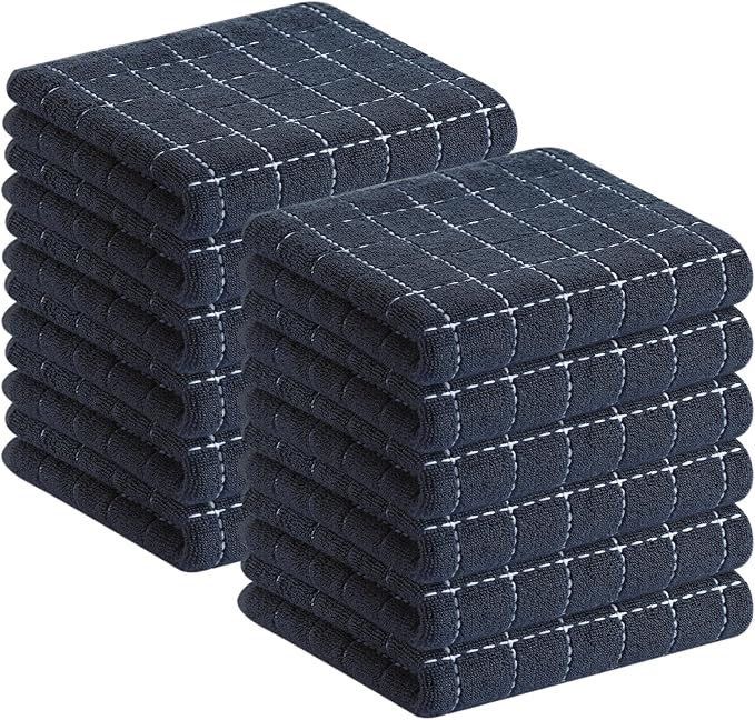 Homaxy 100% Cotton Terry Kitchen Towels, 12 Pack, Dark Grey | Ultra Soft and Absorbent Dish Towels for Kitchen, Suitable for Drying and Washing Dishes