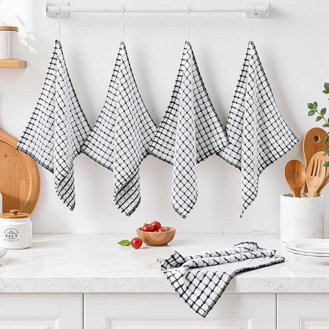 Homaxy 12 Pack Terry Kitchen Dish Cloths, 12"x12", Black | Super Soft and Absorbent Dish Rags, Quick Drying Reusable Dish Towels for Washing Dishes