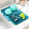 Dish Drying Mat Kitchen Counter - Silicone Dish Drying Pad with Built-in Drain for Sink, Refrigerator and Drawer liner, Easy Clean, Non-Slip, Heat Resistant, 14.8" x 10.7"