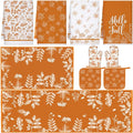 Fourluoo 10 Pcs Kitchen Dish Towels Rugs Oven Mitts and Pot Holders Set Farmhouse Kitchen Decor Set for Women Mom Daughter Gift Cooking Baking Grilling(Orange and White,Fall Leaf)