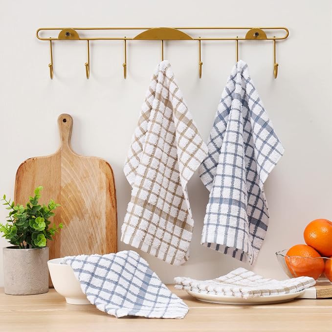 Egles 8 Packs Kitchen Dishcloths, 100% Cotton Dish Cloths 12 x 12 Inch | with Hanging Loop, Terry Dish Towel Set, Quick Drying and Absorbent