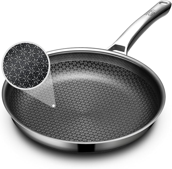 OATOFP Non Stick Frying Pans 12 inch, Hybrid Frying Skillets Nonstick, Stainless Steel Braiser Pans, Dishwasher and Oven-Safe Chef Pan, Induction Compatible Cooking Pan, Upgraded Design, Quiche Pans