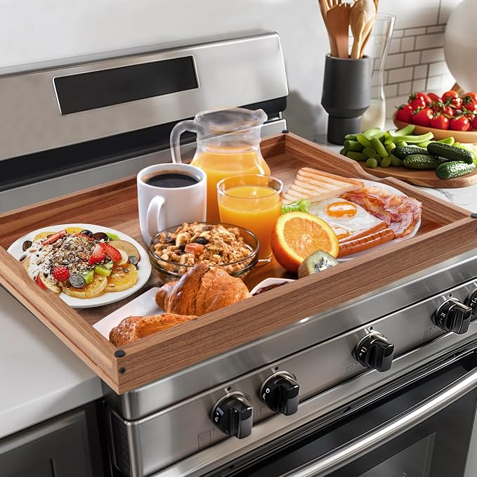 WOLKI Wooden Noodle Board Stove Top Cover For Gas Burners & Electric Stoves | 30"L x 22"W x 2.5"Th Heavy-Duty Stove Cover With Built-In Handles For RV Stoves, Serving Tray & Space Saver