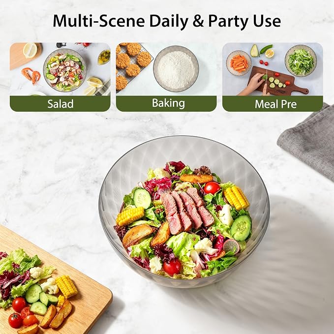 Plastic Mixing Bowls with Lids, 6 Piece Nesting Bowls Set for Kitchen | One-Press Lids, Meal Prep, Salad Mixing, Baking, Serving, Storing, Dishwasher & Microwave Safe, 5.3/3.2/1.9/1.2/ 0.6/0.3 QT