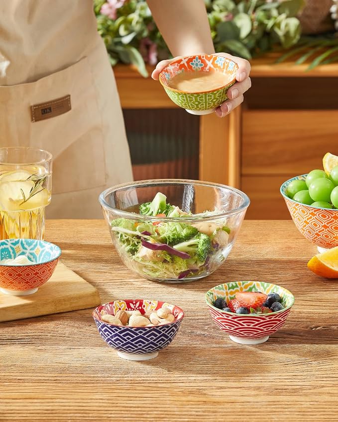 Metahom Ceramic Dipping Bowls, 4 Oz Small Colorful Bowl Set of 6, 3.5 Inch | Little Bowls for Soy Sauce, Salad Dressing, Condiments, Side Dishes, Charcuterie Boards, Microwave & Dishwasher Safe
