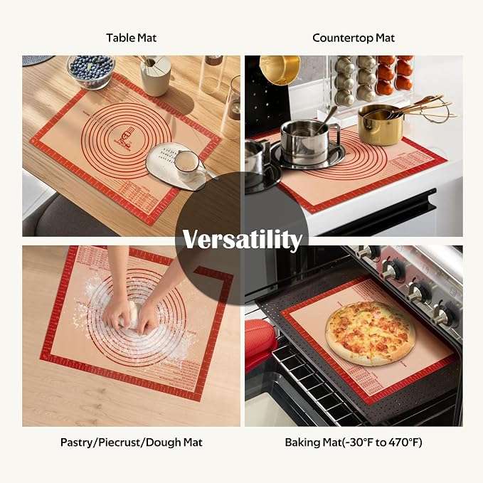Extra Thick Silicone Pastry Mat Large - NonStick Silicone Baking Mat Dough | With Measurement for Kneading Fondant/Counter Pad Dough Rolling Silicon Cookie Sheet Pie Crust Sourdough Bread Supplies Bake