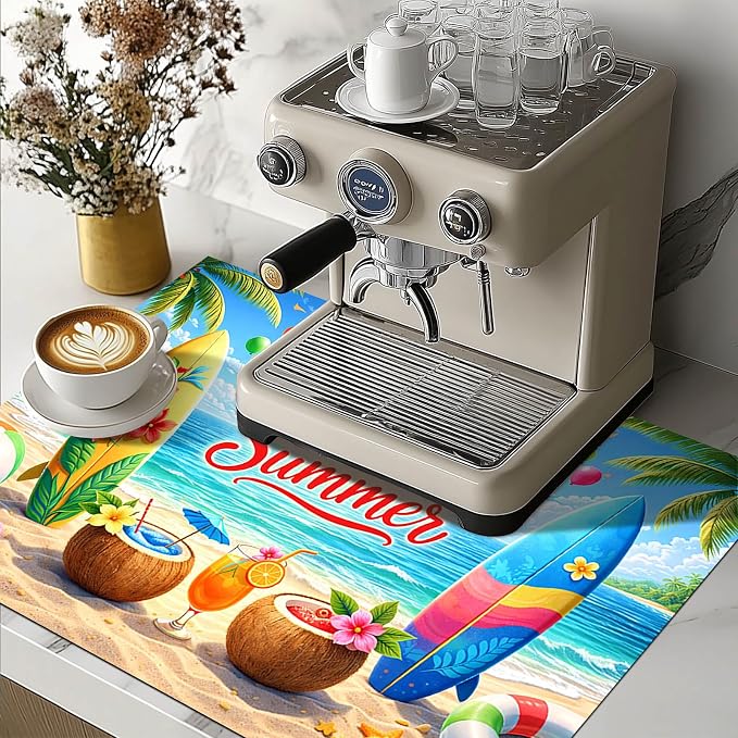 HOMETITUTE Hello Summer Stove Top Covers for Electric Stove 28x20 Inches Beach Surfboard Heat Resistant Glass Cooktop Protector Pad Decorative Stovetop Cover for Kitchen Coffee Bar Decor