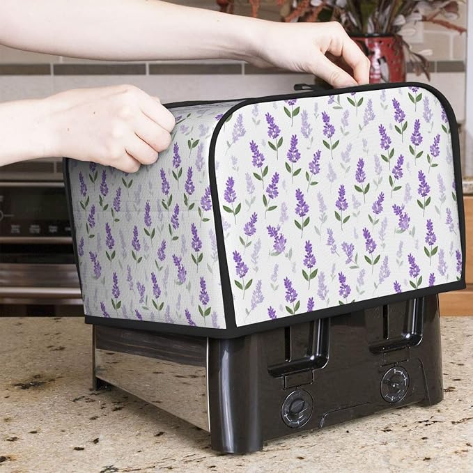 4 Slice Toaster Cover Lavender Flower Pattern Dust Proof Washable Kitchen Appliance Cover with Pocket, Oxford Fabric Countertop Toaster Protector for Standard Toasters Small Appliances