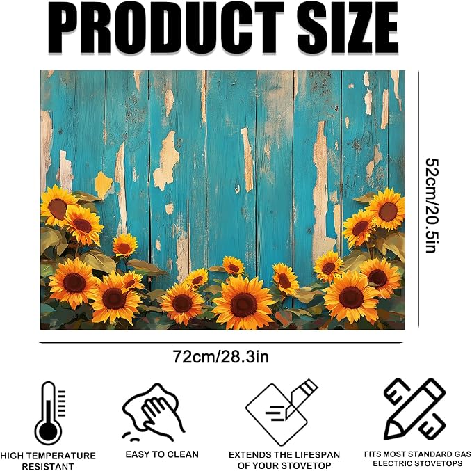 Nuxovilar Wood Sunflower Stove Cover Diatom Mud 28.35x20.47 In | Glass Protector Countertop Mat Counter Saver Cooktop Cover Kitchen Cooking Area Home Decor (Rustic Blue Wood)