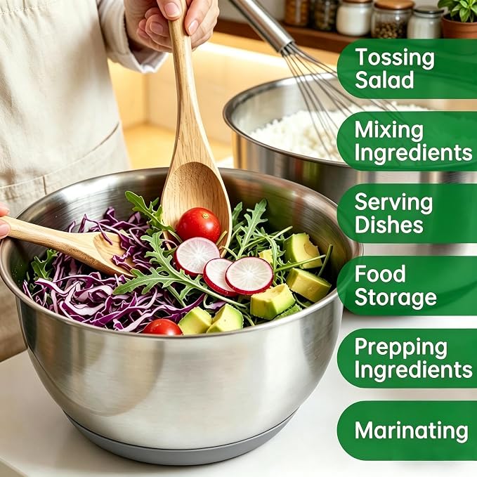 Deedro Mixing Bowls with Airtight Lids, 22Pcs Stainless Steel Mixing Bowls Set Nesting Bowls with Non-Slip Silicone Base, thicker Metal Bowls for Baking & Prepping, 1.5/2/3/4/5 QT, Gray
