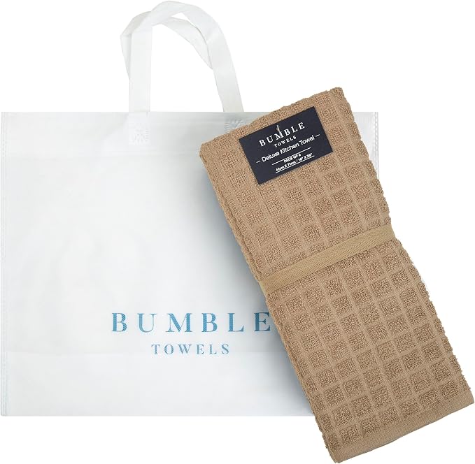 Bumble Kitchen Towels (6-Pack), 16"x28", 100% Cotton Dish Towels - Tan | 380 GSM | Soft kitchen hand towels , Highly Absorbent & Durable Dish Towels for kitchen with Hanging Loop