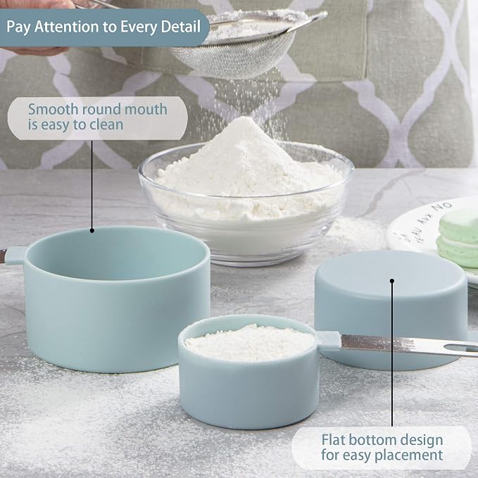 Measuring Cups and Spoons Set of Huygens Kitchen Gadgets 10 Pieces, Stackable Stainless Steel Handle Measuring Cups for Measuring Dry and Liquid Ingredient (Lake blue)