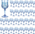 48Pack Plastic Wine Glasses, 7oz Vintage Goblets for Wedding | Unbreakable Crystal Style Reusable Stemware, Elegant Blue Drinking Glass for Party Anniversary & Holiday Celebration