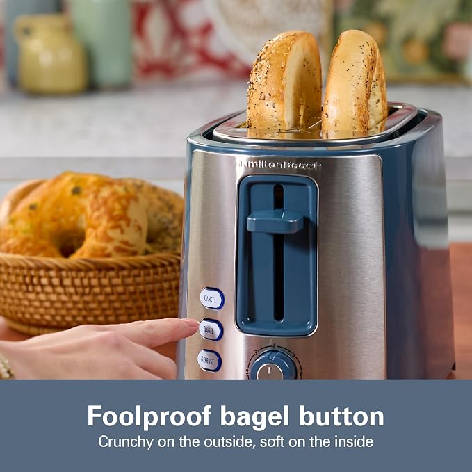 Hamilton Beach Extra-Wide Slot 2 Slice Toaster With Bagel & Defrost Buttons | Browning Control With 7 Shades | Auto Shutoff | Toast Boost | Slide-Out Crumb Tray | Kitchen Makeover Blue | 22634