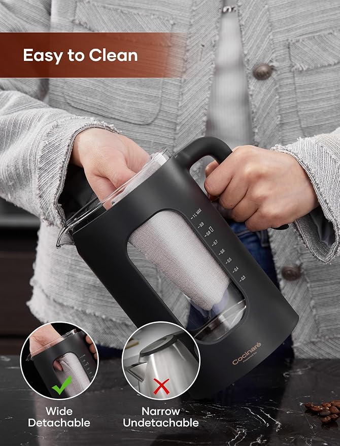 INTASTING Electric Tea Kettle with Infuser, 1℉ Temperature Control, 1 Liter | 1200W Fast Heating, BPA-Free Glass, Easy to Clean, Keep-warm, Auto shut-off, Dark Gray