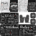 Fourluoo 10 Pcs Black and White Kitchen Decor Farmhouse Oven Mitts and Pot Holders Sets Vintage Kitchen Dish Towels Rustic Pattern Oven Mitts for Home Decorations Baking Cooking