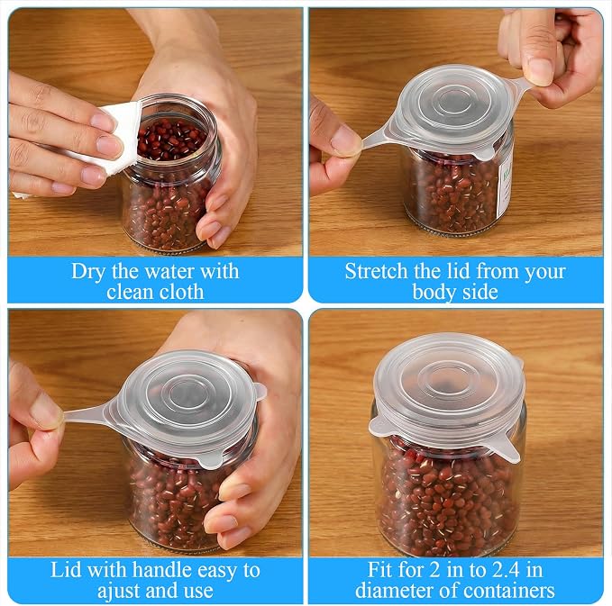10 Pcs Silicone Stretch Lids, 2 Inch Reusable Jar Lids | for Jars Bottles Small Yogurt Jars Milk Bottles Cans, Leakproof Elastic Caps for Food Storage