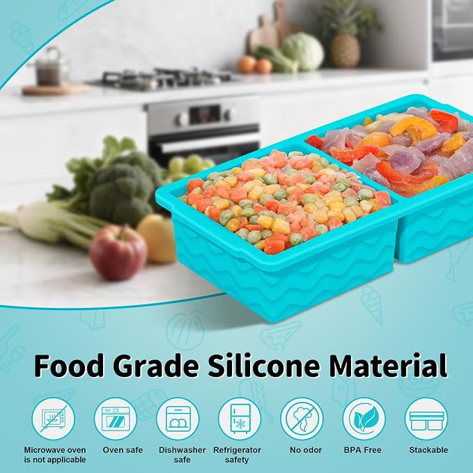 3-Pack Silicone Freezer Trays with Lid, Soup Freezer Container Molds | 2 Large 2-Cup, 4 Medium 1-Cup, 6 Small 1/2-Cup, BPA Free, Ice Cube Tray for Soup, Stews, Sauces, Meal Prep, Broth, Leftovers