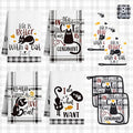 8 PCS Black Cat Decor Kitchen Decor and Accessories - 4 Dish Towels Set 2 Oven Mitts and Pot Holders Sets for Cat Lover Cooking Baking Cute Kitty Kitten Plaid Lightweight