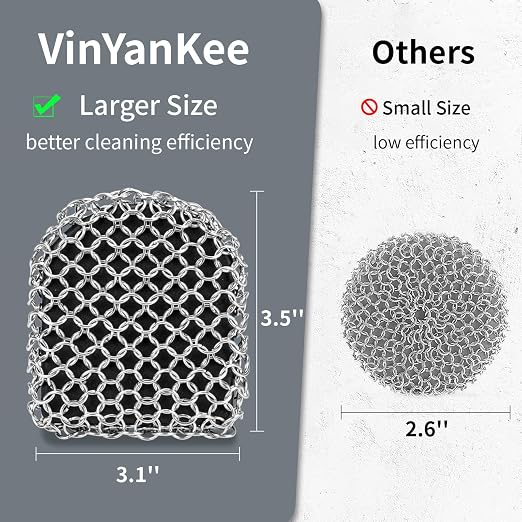 Cast Iron Scrubber with Pan Scraper, 316 Chainmail Scrubber for Cast Iron | Upgraded Chain Mail Scrubber Dish Sponge, Cast Iron Cleaner for Pan Skillet Carbon Steel, Dutch Oven Metal Brush Cleaning Kit