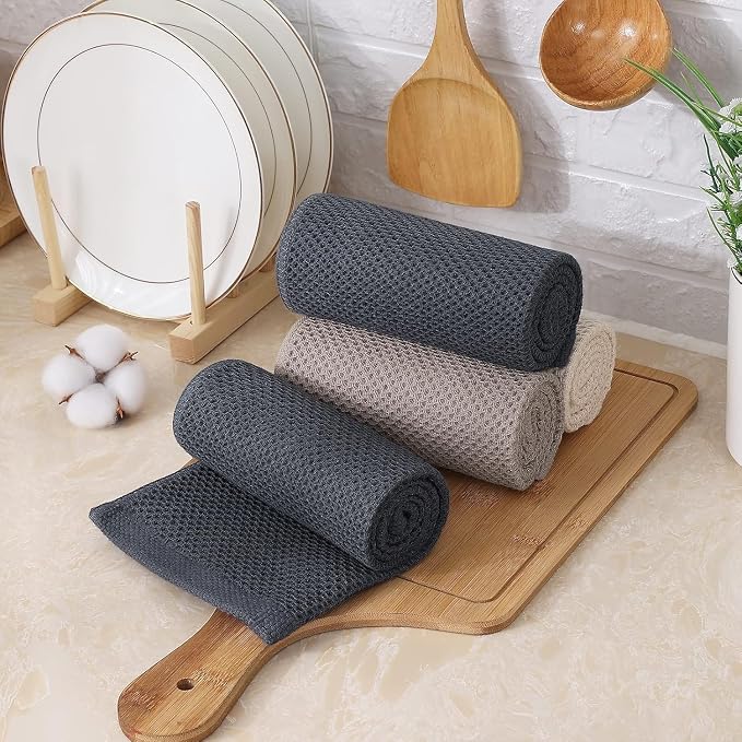 Kitinjoy 100% Cotton Waffle 12-Pack Kitchen Towels, 13" x 28", Mixed Color | Super Soft, Ultra-Absorbent, Fast Drying, lightweight, Quick Drying Kitchen Hand Towels