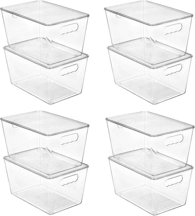 Vtopmart 8 Pack Clear Stackable Storage Bins with Lids, Large | BPA-free Plastic, Organize Vertically, For Pantry Kitchen Fridge Cabinet Closet Bathroom, Built to Last, Easy to Move